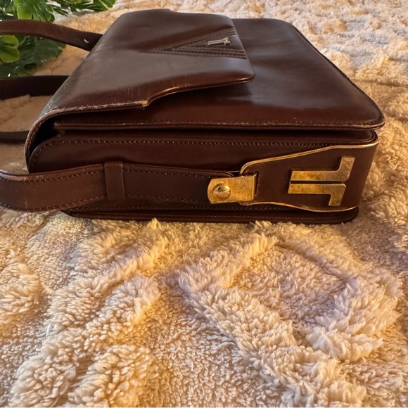 Vintage Lanvin Paris Brown Leather Flap Shoulder Bag | JL Logo | 80s 90s - Picture 8 of 15